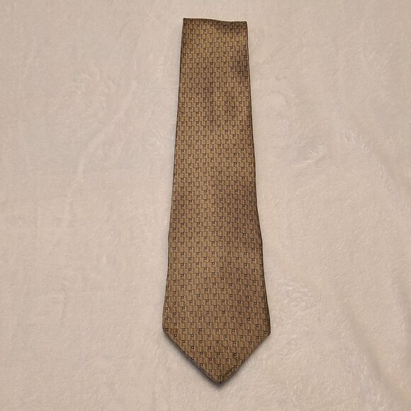 Jones New York Men's Tie 100% Imported Silk Made In USA Tan Geometric Pattern - Picture 5 of 10